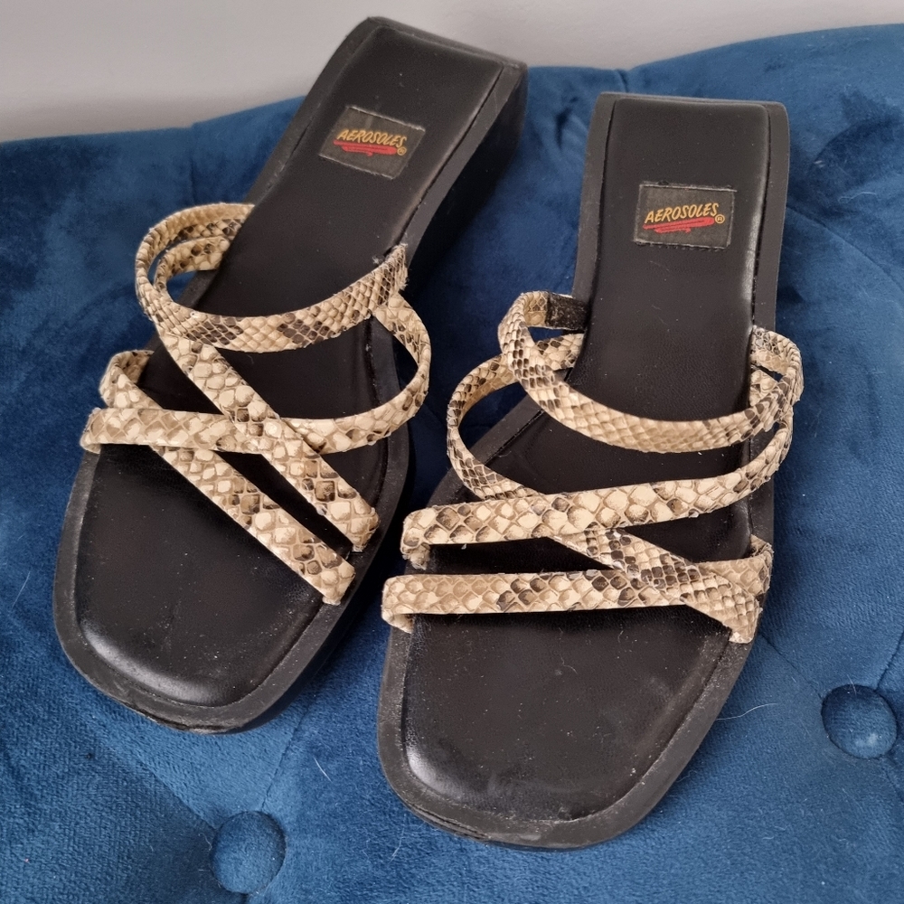 Aerosoles Vintage Strappy Snakeskin Slides